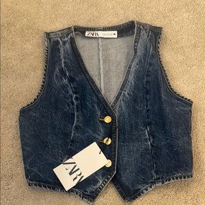 Zara Blue Denim Vest with Gold Buttons